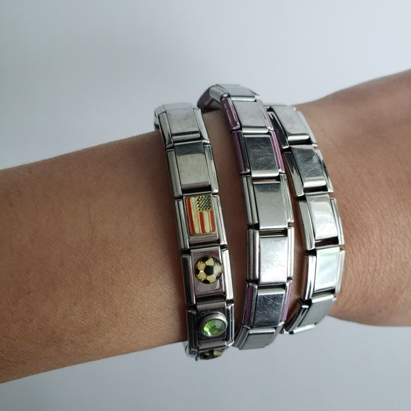 3 Stainless Steel Stretch Charm Bracelets with Extra Links - Picture 2 of 7